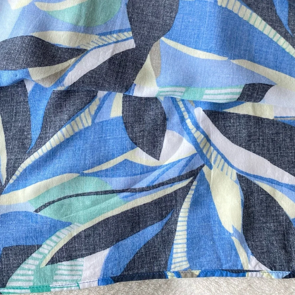 LOFT Blue Green Abstract Print Ruffle Sleeve Maxi Dress Large Petite - Picture 9 of 15